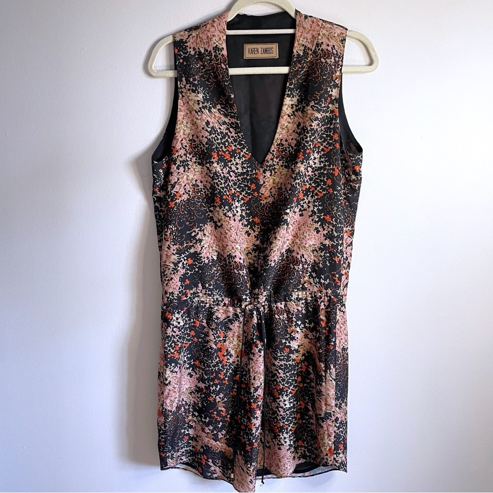 Karen Zambos Vintage Couture Pink and Black Sleeveless V-Neck Sundress Low Waist